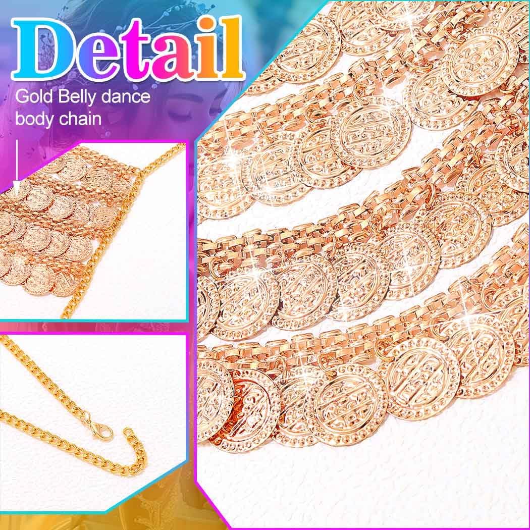 Unicra Belly Dance Body Chain Gold Coin Bra Top Body Jewelry Costume for Women