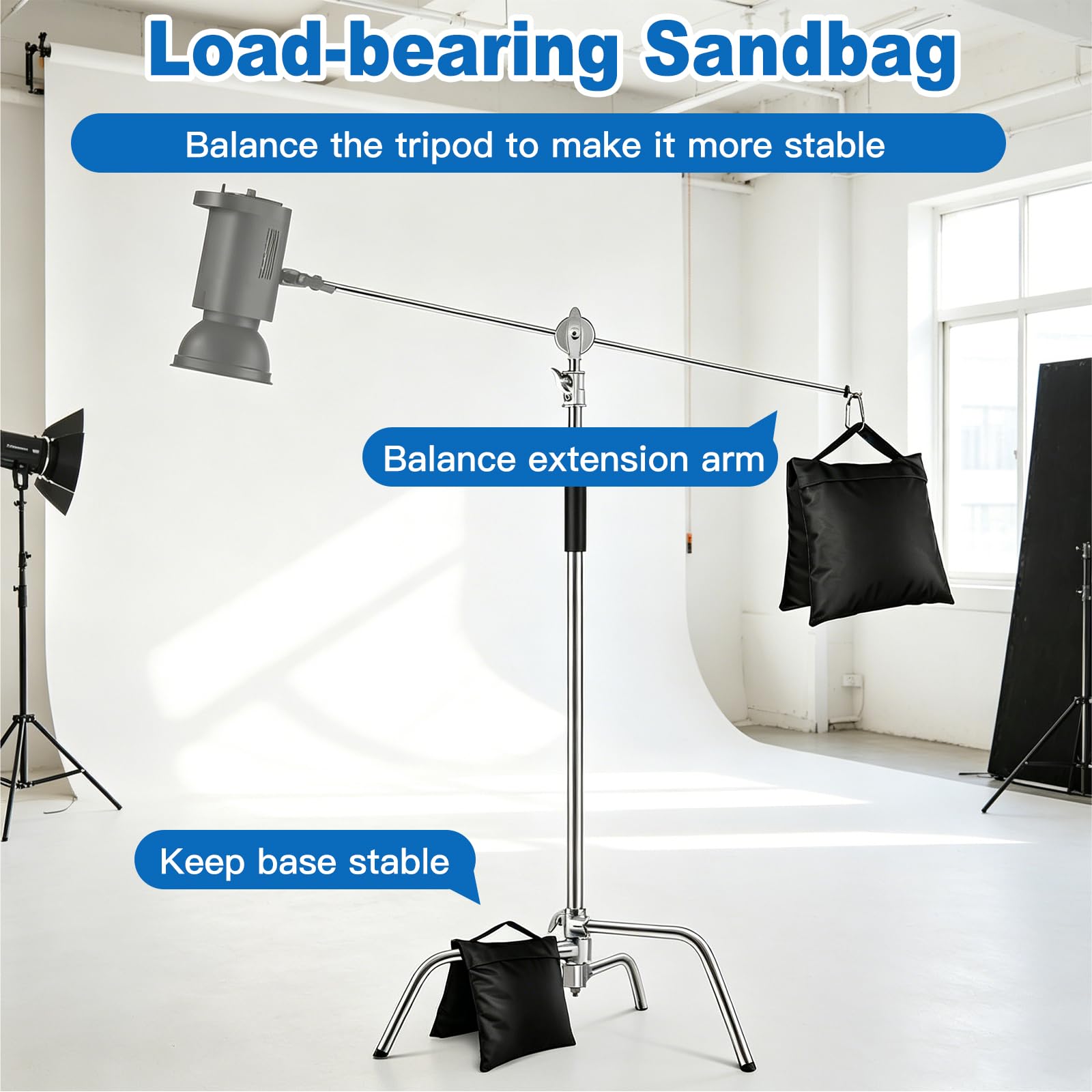 4 Stück Sandsäcke für Stativ Fotografie, 27 x 58 cm Sandbags, 600D wasserdichtem Oxford-Gewebe, Leere Gegengewichte zur Beschwerung für Lichtständer, Lampenstativ, Tripod, Fotostudio, Zelte