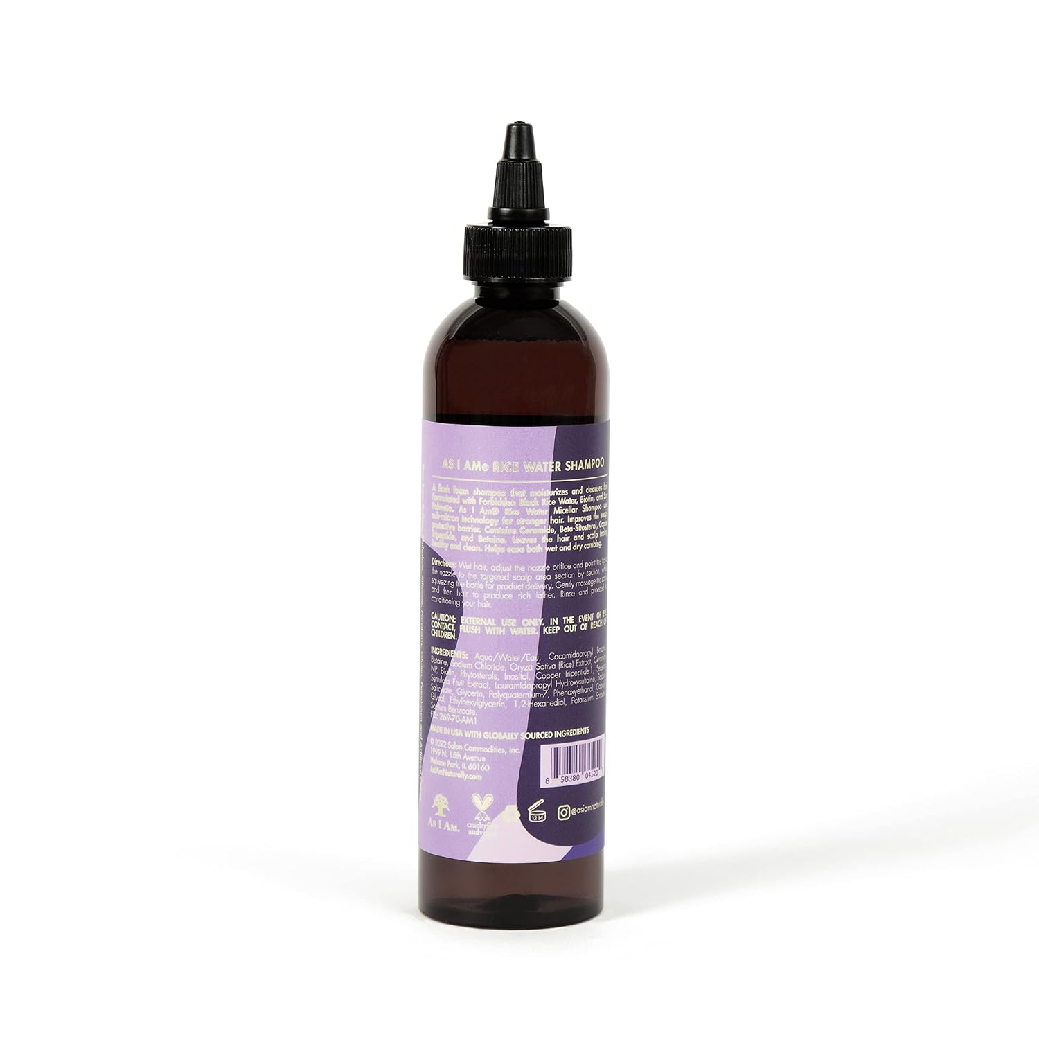 As I Am Rice Water Shampoo 8 oz - with Forbidden Black Rice, Saw Palmetto, Biotin - Gentle Cleanser - Moisturizing - Vegan & Cruelty Free - Sulfate Free - Paraben Free - For All Hair Types