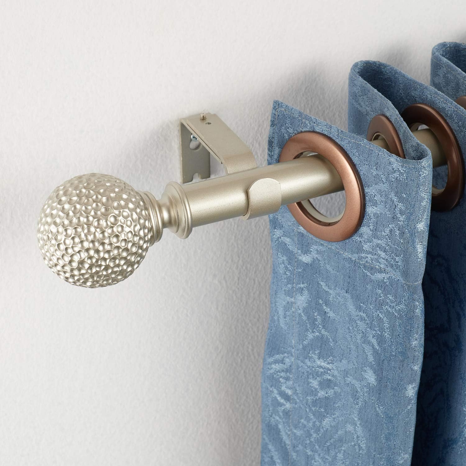 Mayrhyme Extendable Curtain Rods for Windows 36-72",1 Inch Diameter Pole with Hammertone Texture Finials,Quality Metal Single Decorative Window Curtain Rod Set,Champagne Silver : Everything Else