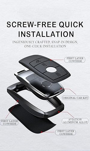 Miniatura 4 de ontto Funda de cuero para llavero de 3 botones para Mercedes-Benz A B C E G R S M Class CLA CLS GLA GLA negro (tipo A)