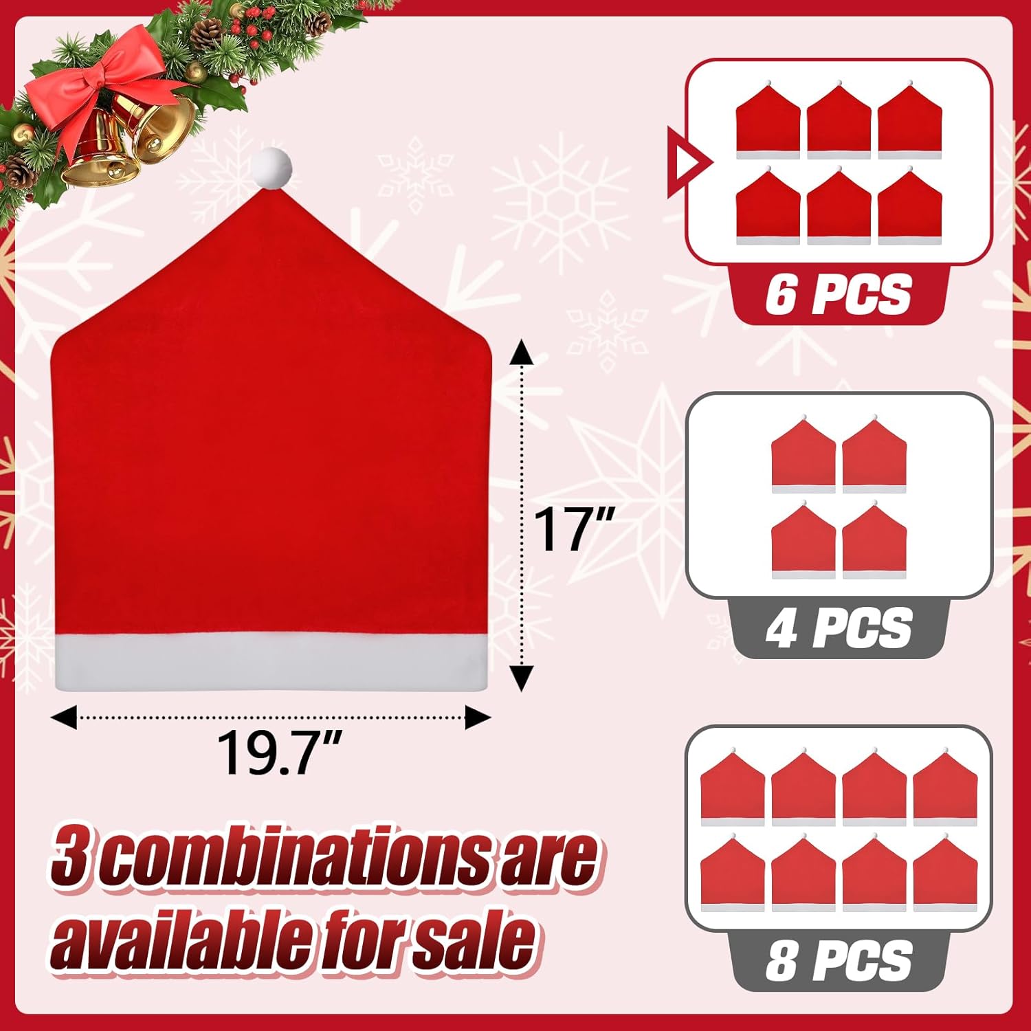 ANPHSIN Velvet Christmas Chair Covers - Santa Hat Chair Back Covers, Red Dining Table Seat Slipcovers Set of 6 for Xmas Holiday Party Banquet Home Decoration