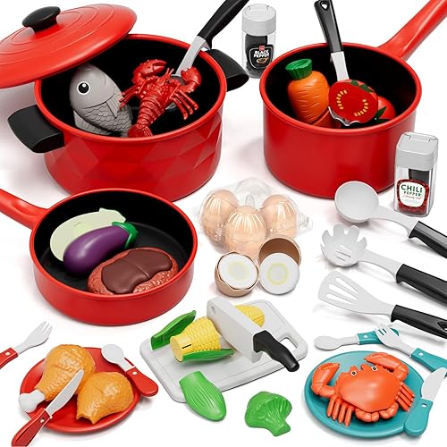 Lehoo Castle Juego de accesorios de cocina, juegos de ollas y sartenes para la cocina de los niños, juegos de comida para niños, juego de cocina