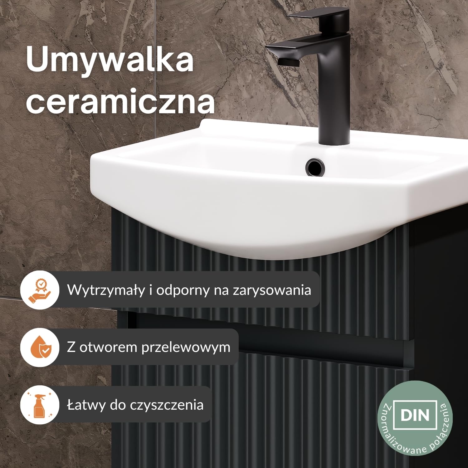 Planetmöbel Umywalka z szafką 45 cm wraz z ceramiczną umywalką i owalnym lustrem łazienkowym z oświetleniem, zestaw mebli łazienkowych do toalety dla gości, antracyt matowy