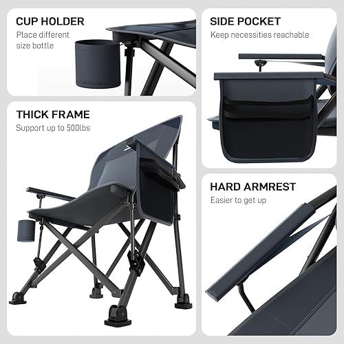 Miniatura 7 de EVER ADVANCED Oversized Folding Camping Chair for Adults with Adjustable Lumbar Support, Heavy Duty Chair with Side Pockets, Portable Collapsible