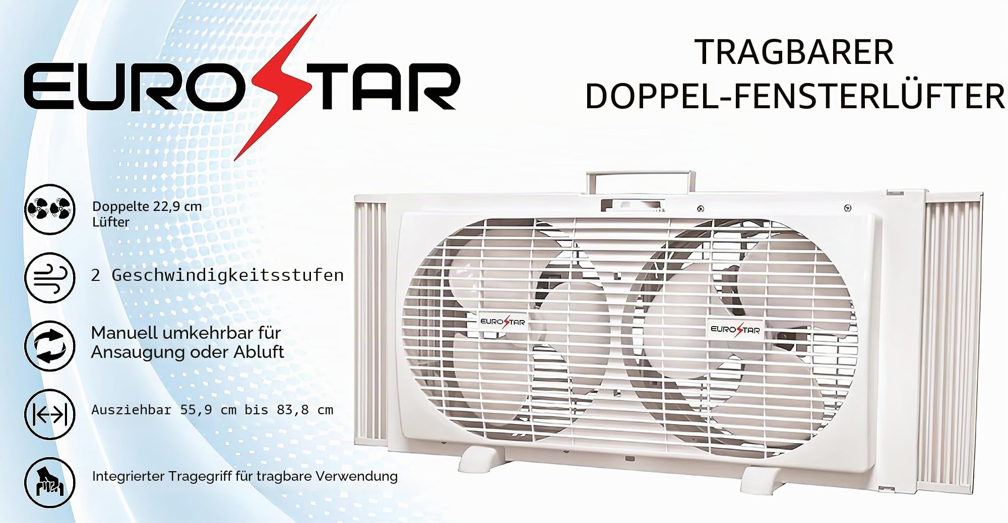 EUROSTAR Doppel-Fensterventilator, 84 cm, Weiß