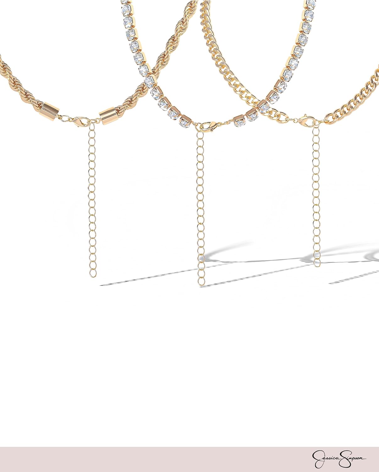 Jessica Simpson Gold-Tone Necklace Set of 3-14,15,16"+3" Layered Necklaces for Women with Clear Crystals - Image 4