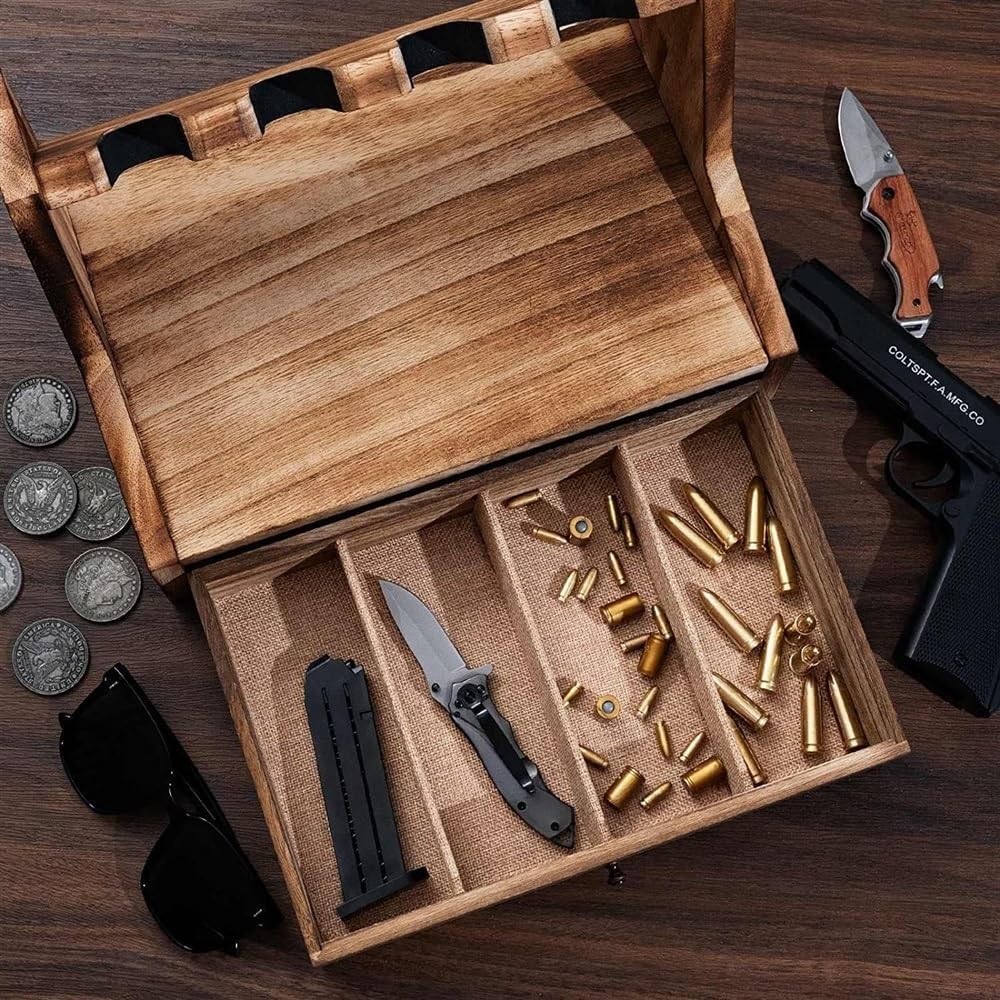 BeNtLi Porta Pistole - Espositore Porta in Legno Massello Raccolta nel Cassetto Conservazione Sicura delle Pistole, Contiene da 4 A 6 per Esposizione (4 Pack)