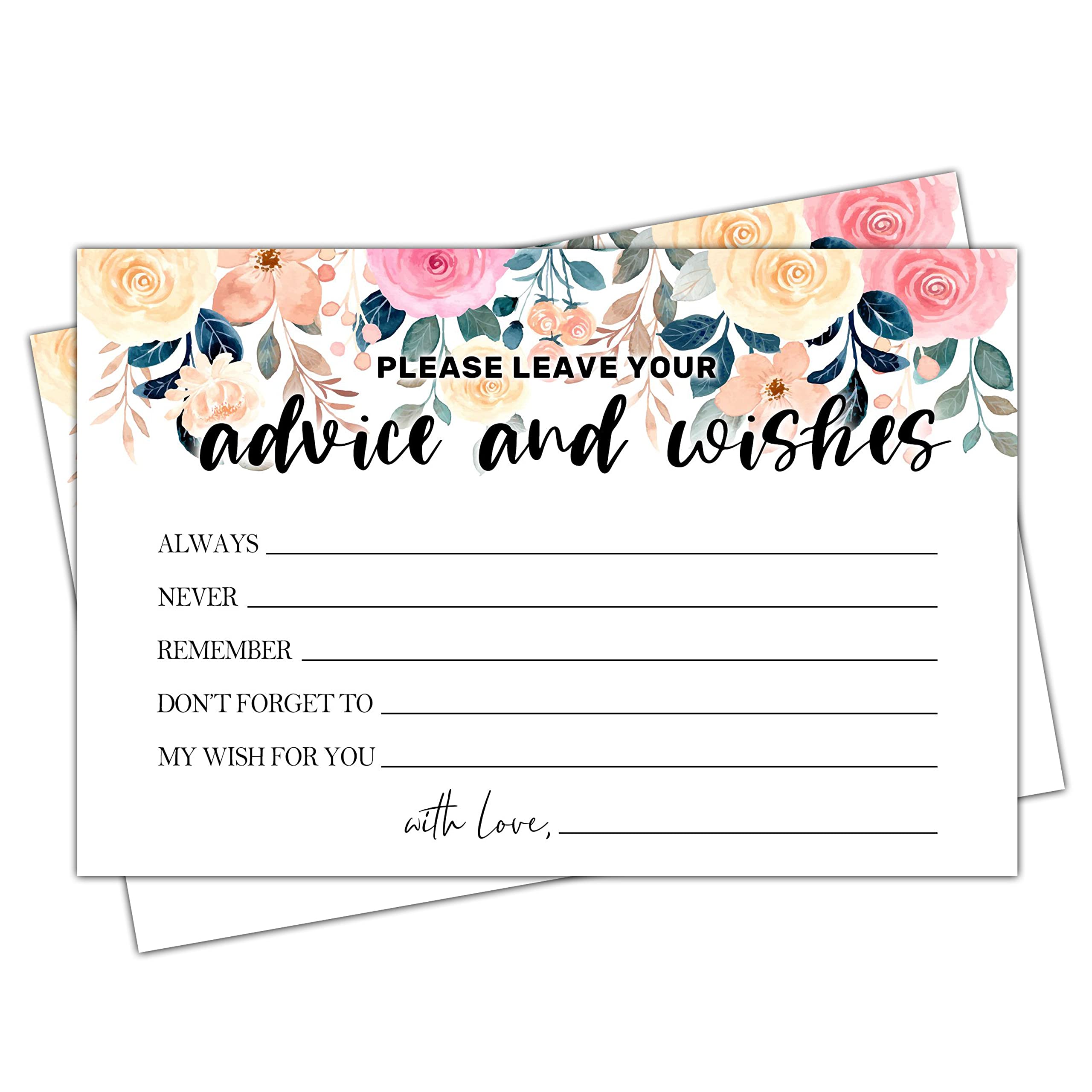 Photo 1 of Advice and Wishes Card, Bridal Shower Advice Cards, Watercolor Floral Cards for The Bride and Groom, Wedding or Baby Shower, Birthday, Graduation, Retirement, Guestbook - 25 Cards - 005ADVICE