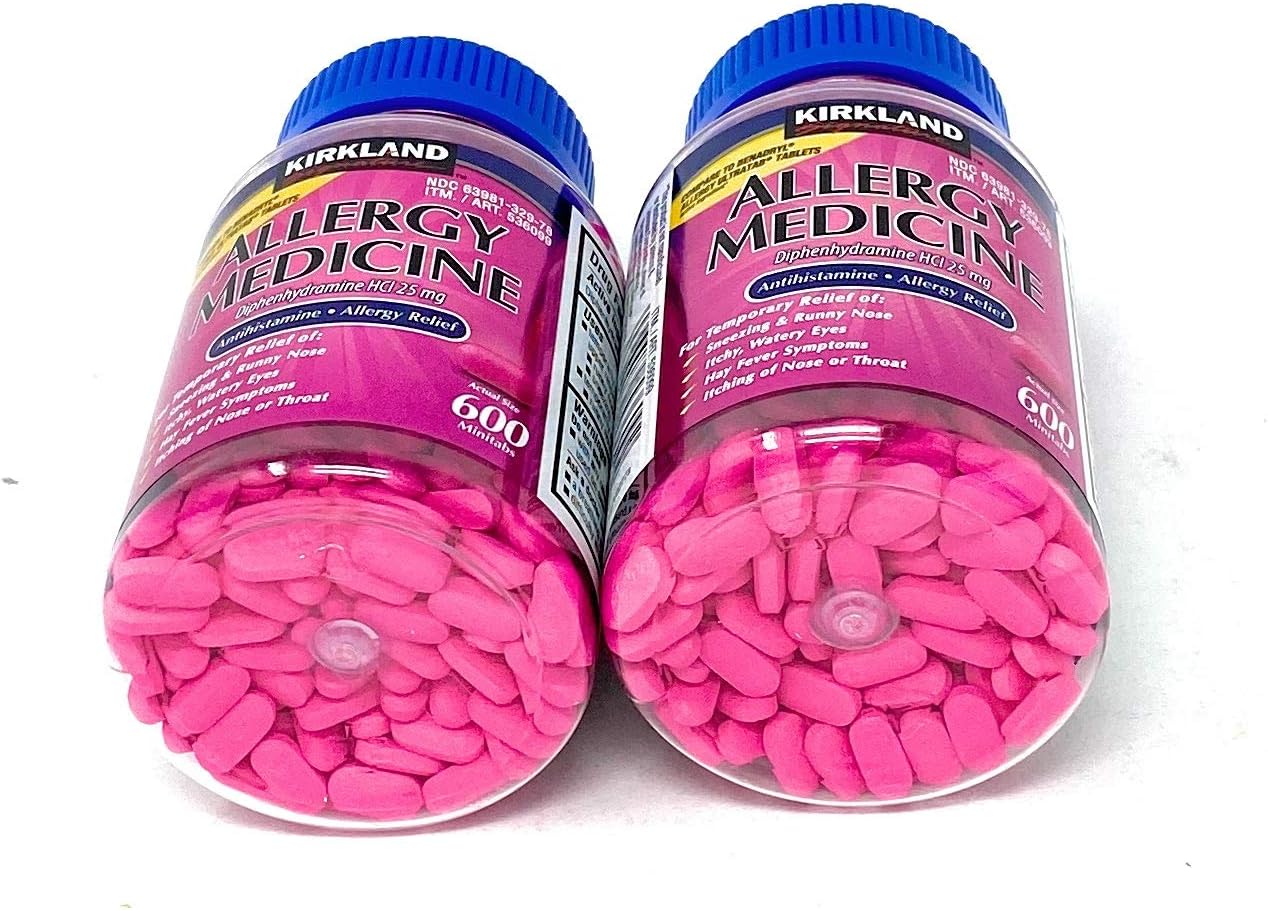 Kirkland Signature Allergy Medicine Diphenhydramine 25 Mg 600 Count (Pack of 2)