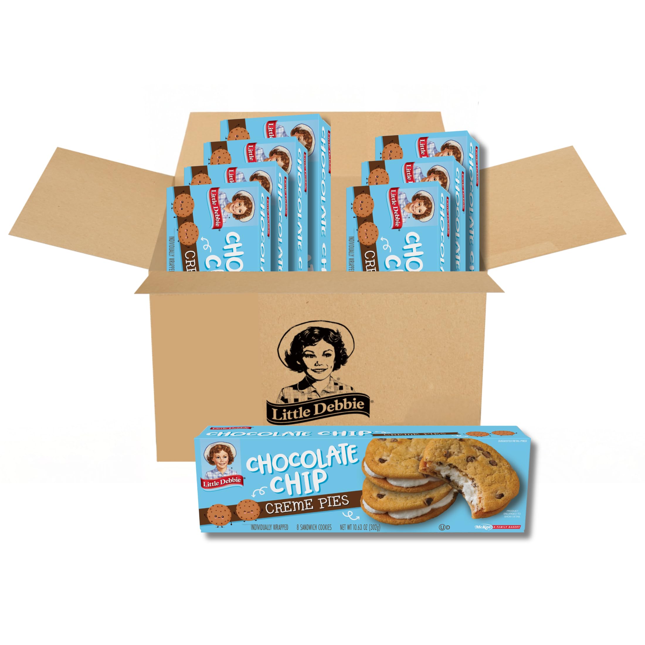 Little Debbie Chocolate Chip Creme Pies, uno strato di crema tra due biscotti al cioccolato morbido (8 scatole), marrone