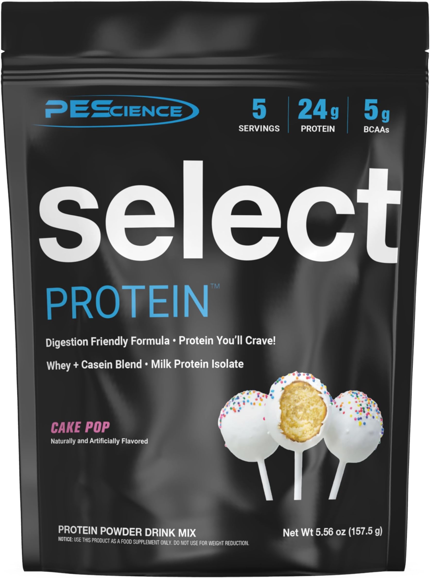 PEScience Select Protein Powder, Whey and Casein Blend, Lean Protein Powder for Women and Men, Low Calorie, Low Carb, Keto Friendly, Gluten Free, Cake Pop - 5 Servings
