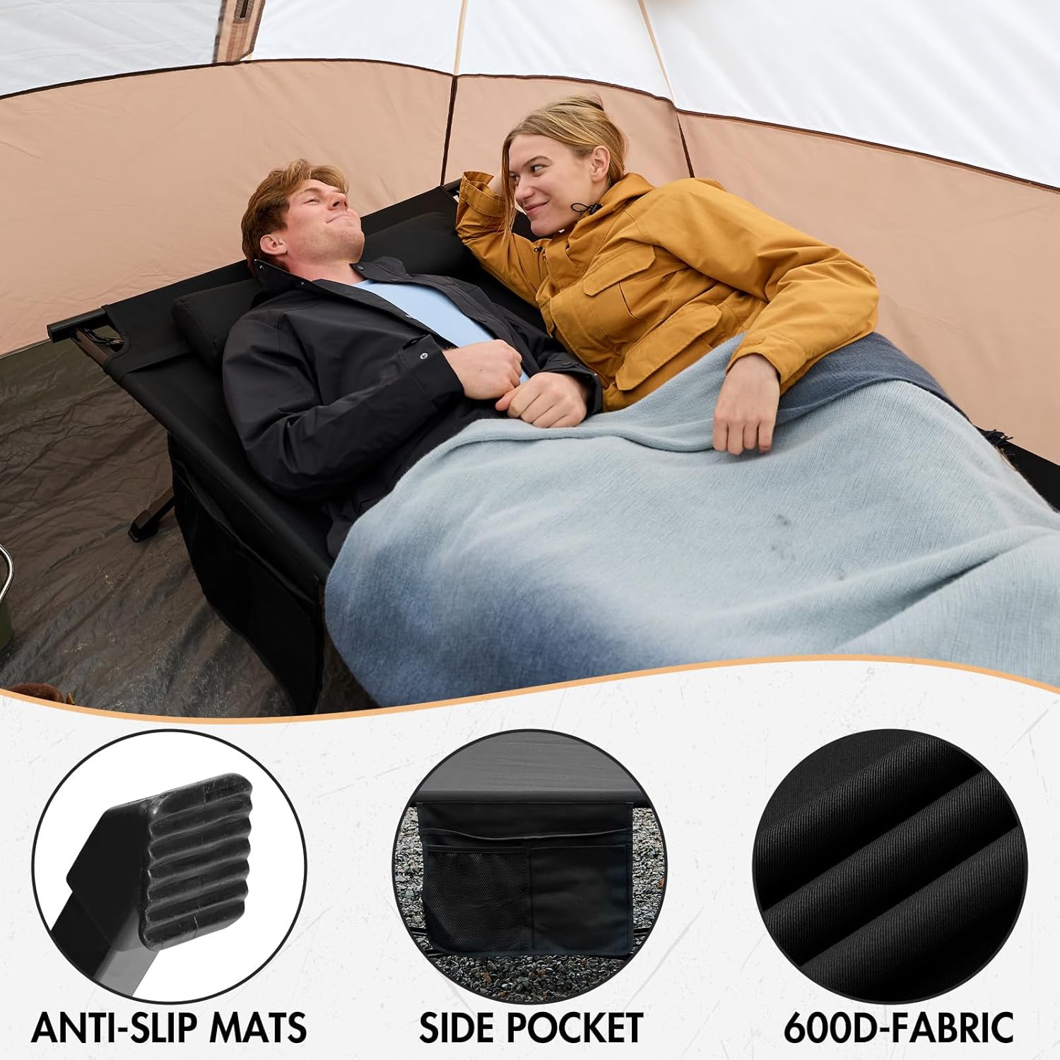 Portal 42" Extra Wide Camping Cots for Adults, 600 LBs Heavy Duty Large Folding Cot with Pillow, Portable Sleeping Cot for Camping, Guest Bed
