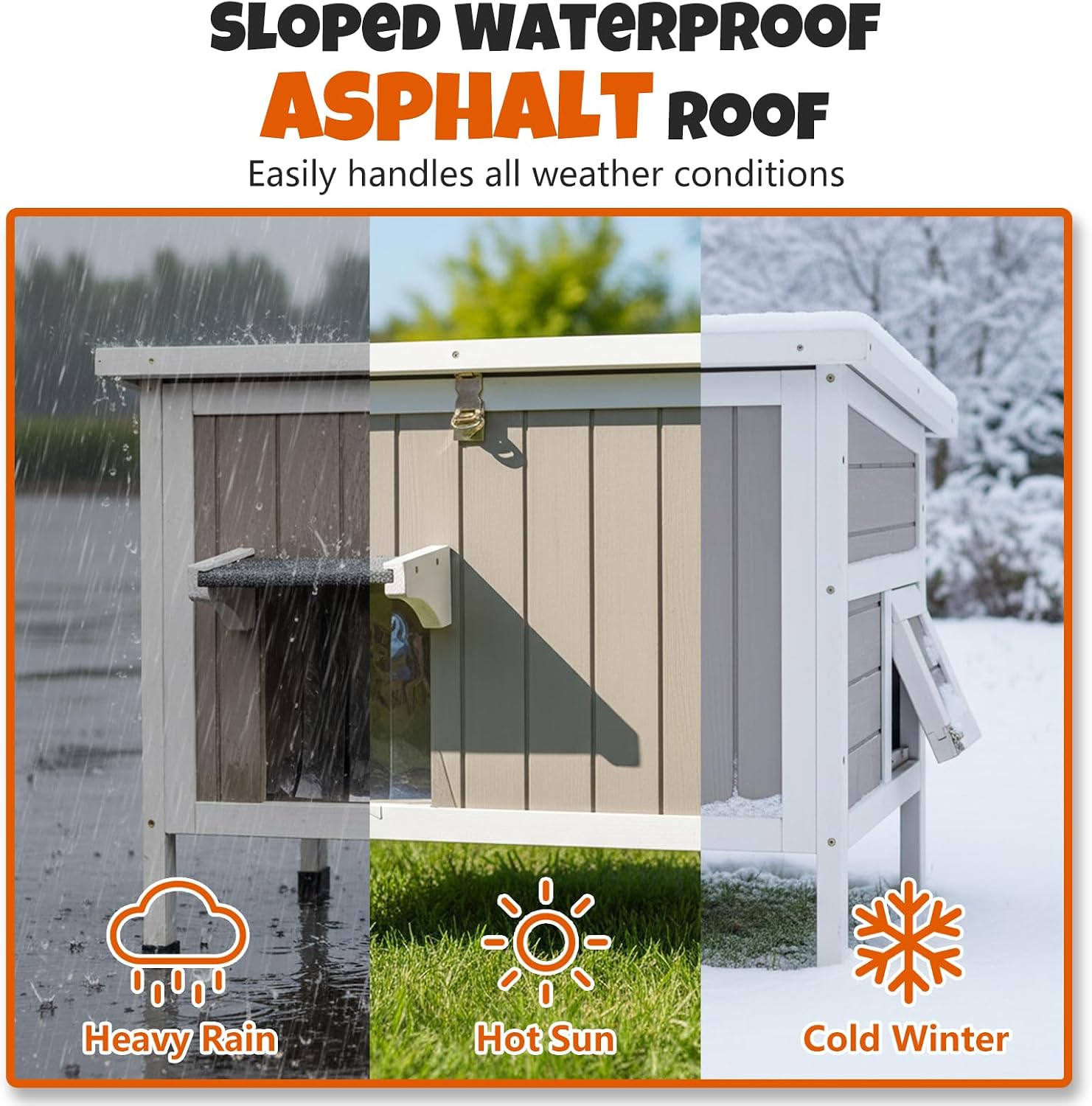 Insulated Outdoor Cat House for Feral Cats in Winter, All-Round EPS Insulation Foam-Core Cat Shelter with 2 Escape Doors, Weatherproof Openable Roof, Elevated Base for Indoor & Outdoor