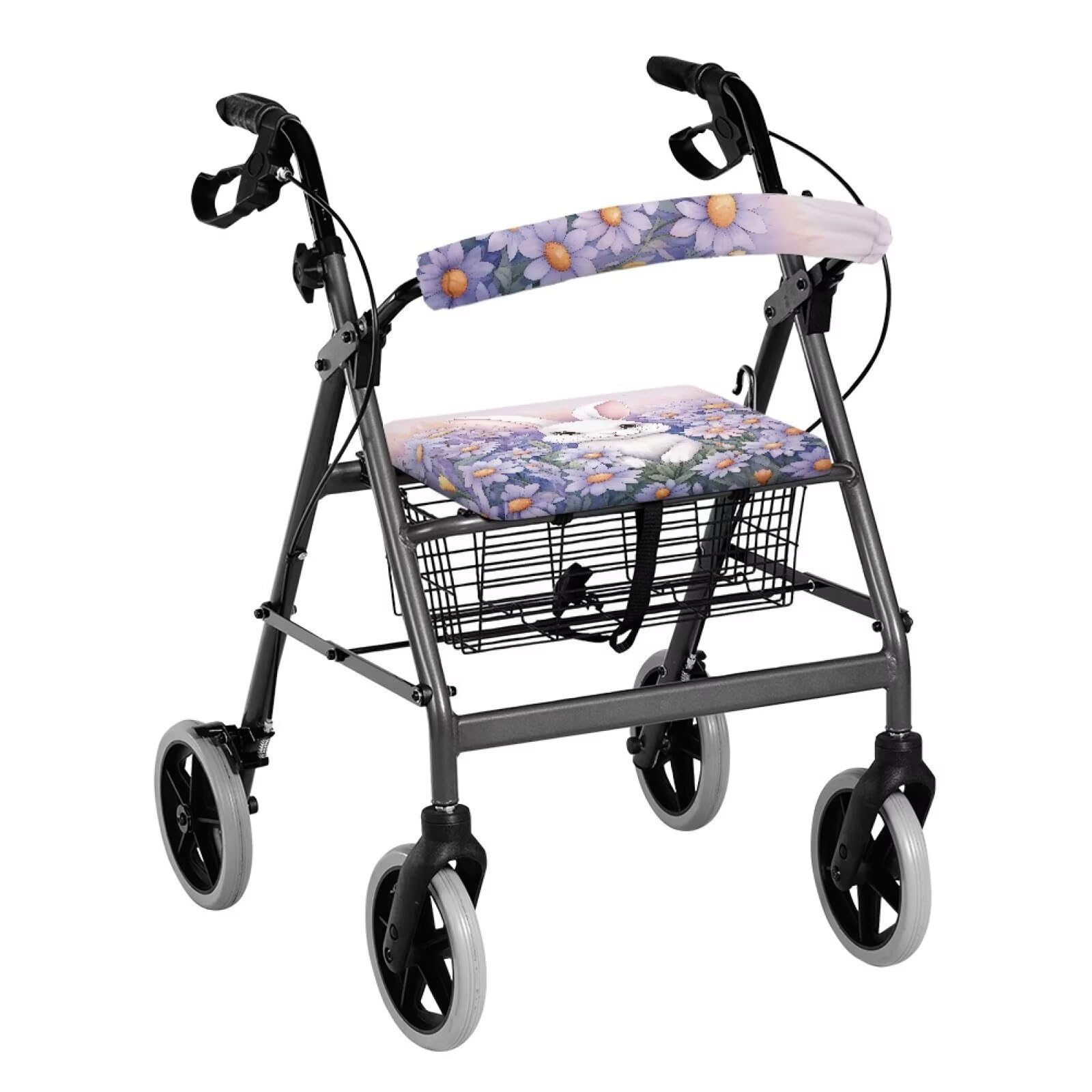 Uorisanigo Bunny Floral Rollator Walker Seat Cover Soft and Comfortable Rollator Seat Cover Soft Rollator Walker with Seat Cover Washable Rollator Walker Seat and Backrest Covers