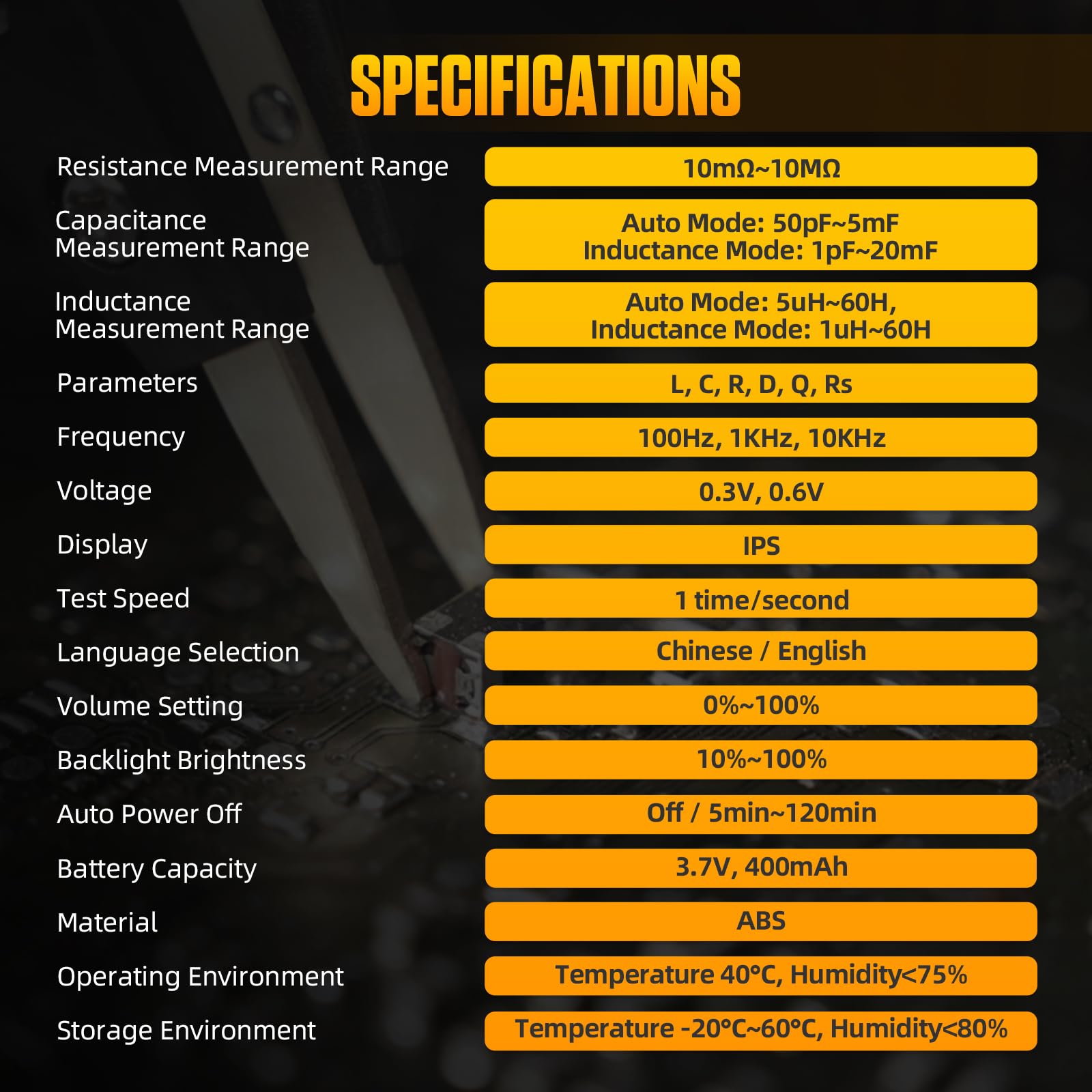 Medidores LCR, mini SMD, con función de medición ESR, multímetro digital con pinzas para componentes SMD/resistencias/condensadores/inductores/voltajes/frecuencias/diodos, terminales automáticos