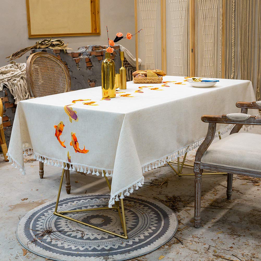 Flei Mantel Impermeable 130x130cm, Antimanchas Manteles Algodon Lino, Resistentes a Las Manchas y la Humedad, para Restaurante Fiestas - Blanco Crema