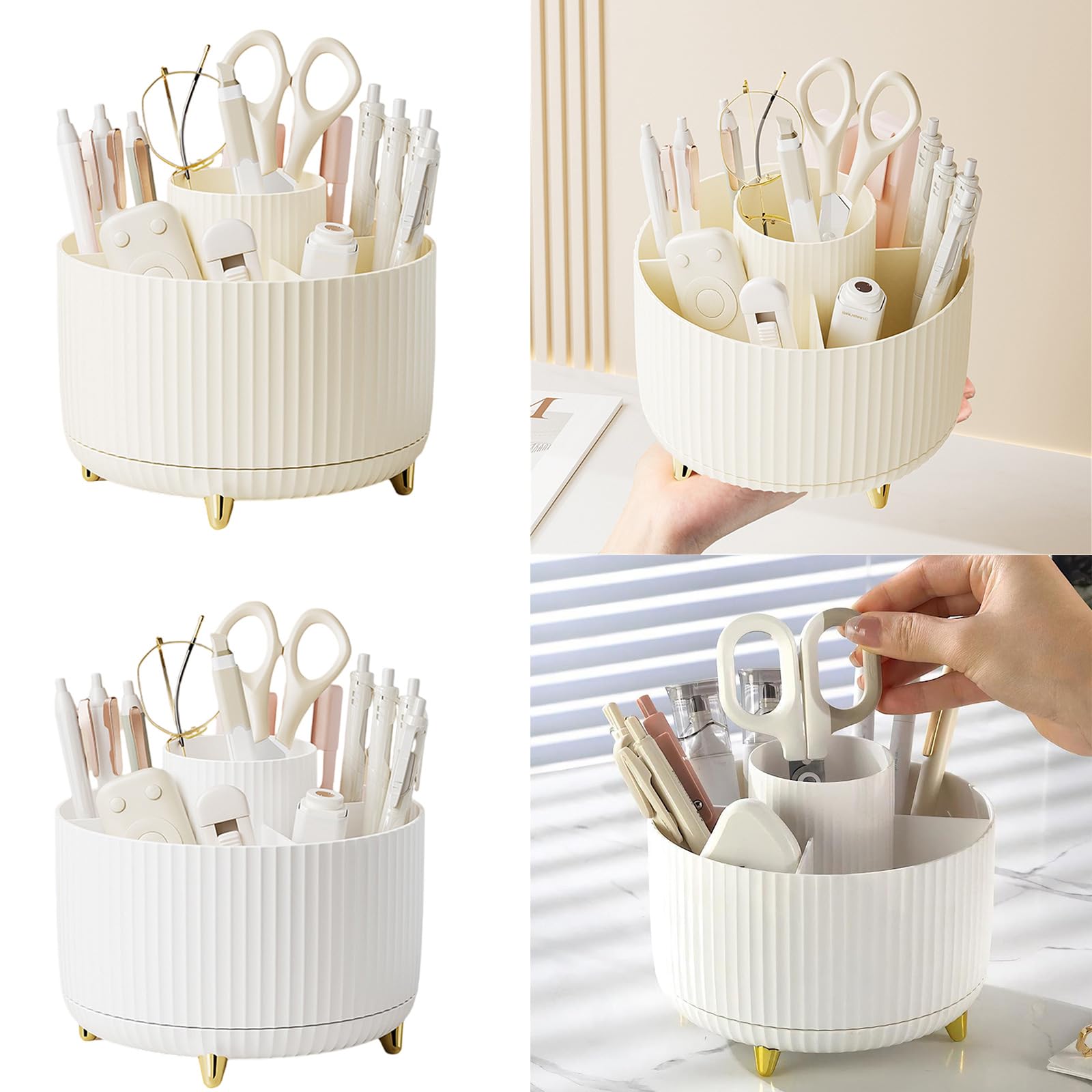 LEYILE Rotating Stationary Organiser 6 Compartments Desk Organiser Makeup Supplies Organiser For Bathroom Dresser Countertop - Image 2