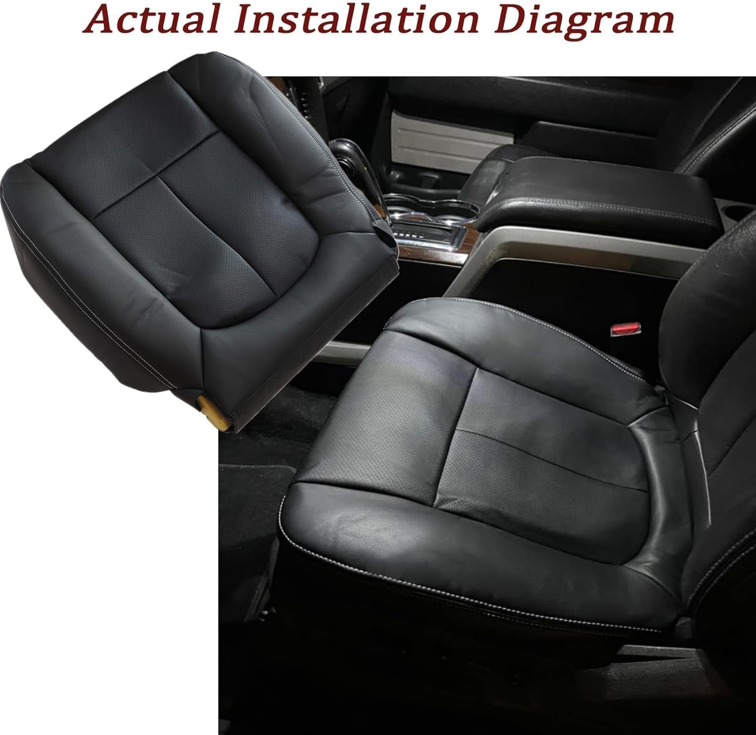 Priprilod Perforated Leather Driver Side Bottom Replacement Seat Cover Black（#B） Compatible with Ford F150 Lariat 2009 2010 2011 2012 2013 2014 40/20/40 & 50/50 Seat Setups