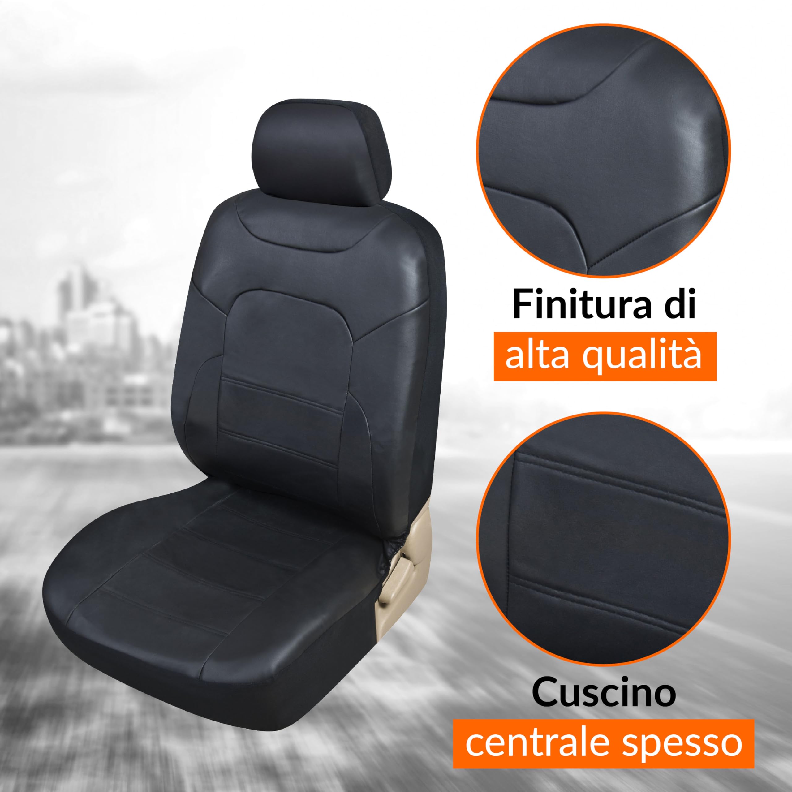 Upgrade4cars Coprisedili Anteriori Auto Universali Eco-Pelle Nero | Set Copri-Sedile Universale per Guidatore e Passeggero con Airbag Laterali | Accessori Auto Interno