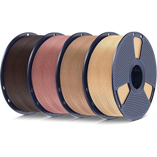 SUNLU Real Wood Fiber PLA Filament, Neatly Wound 1.75mm Dimensional Accuracy +/- 0.03mm, Fit Most FDM 3D Printers, 4kg in Total, 1kg per Spool, 4 Pack,（Wood+Fiber Cherry+Fiber Maple+Fiber Walnut）