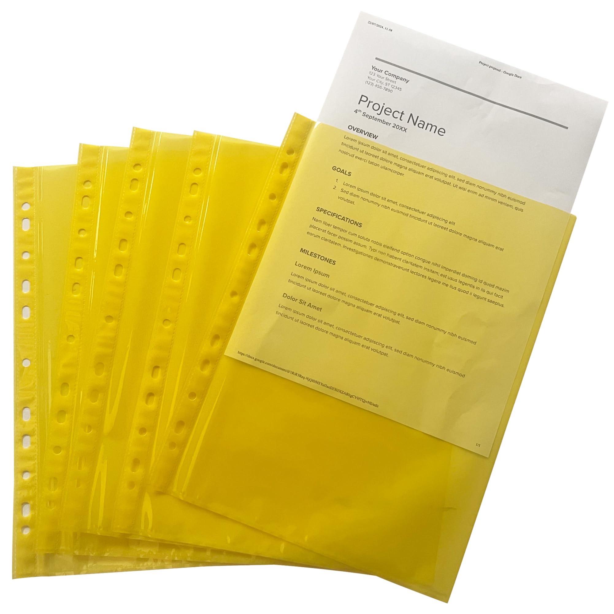 Pack of 50 A4 Yellow Clear Punched Pockets by Janrax