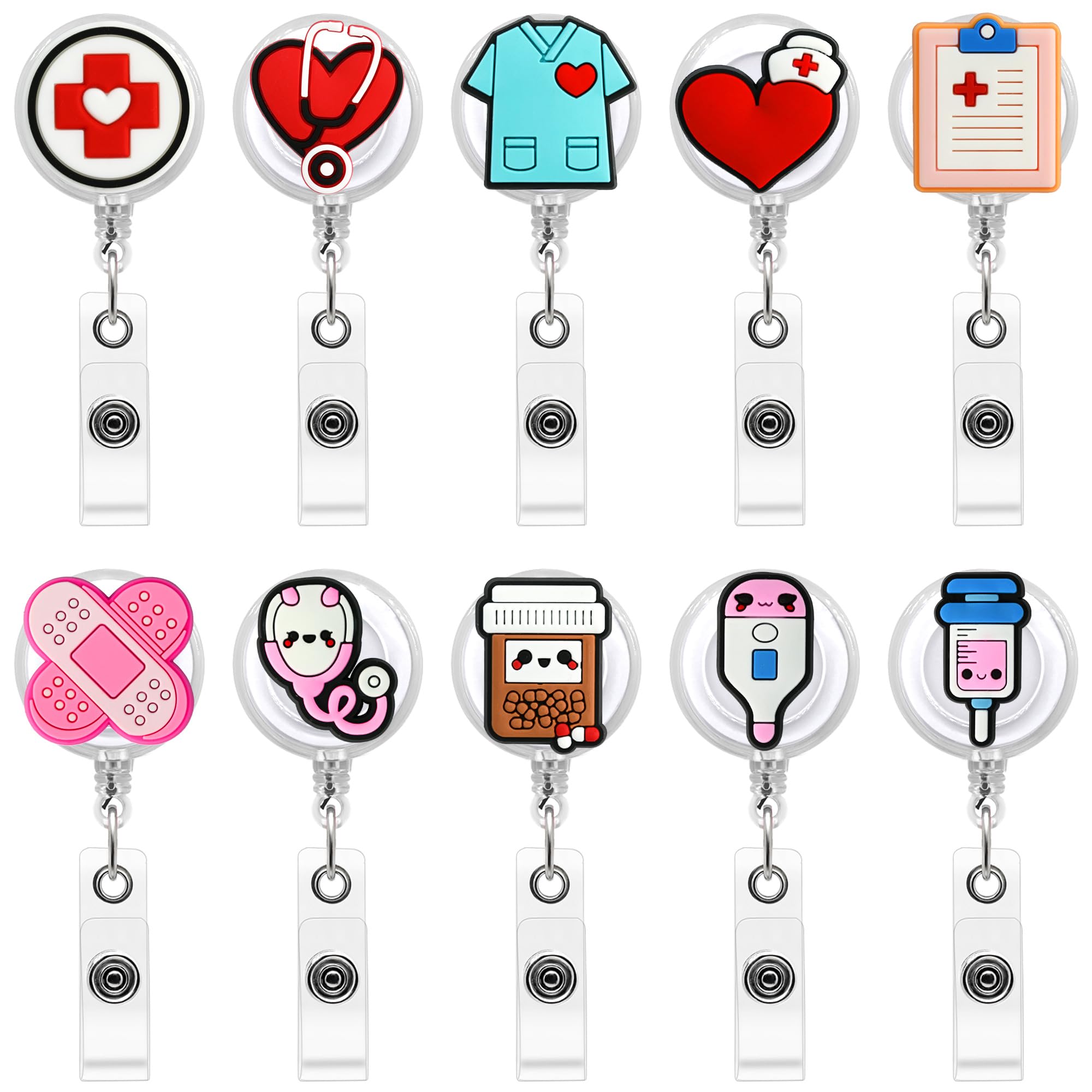 10 Pack Nurse Badge Reel Holder Retractable Nursing ID Badge Reels Cute for Nurses Doctor Medical Health Hospital Office Worker Gifts(A-10PCS) …, Multi, 8cm