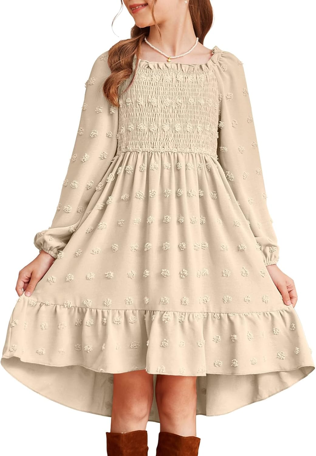 blibean Girls 2025 Fall Dresses Long Sleeve Polka Dots Pockets Dress Size 6-15 Years