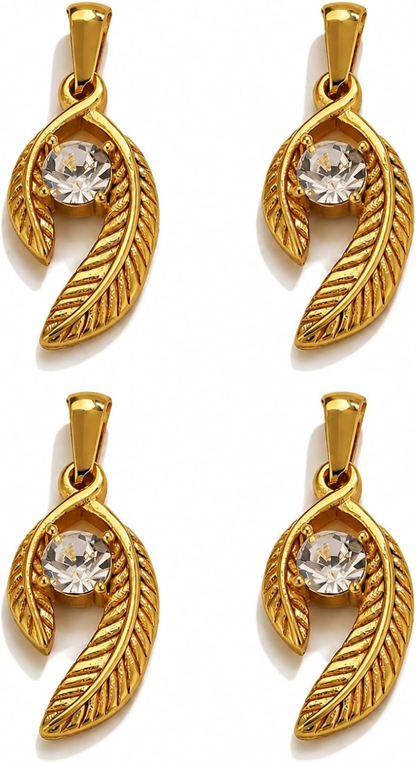 LUOZZY 4pcs 18k Gold Plated Stainless Steel Leaf Pendant C2