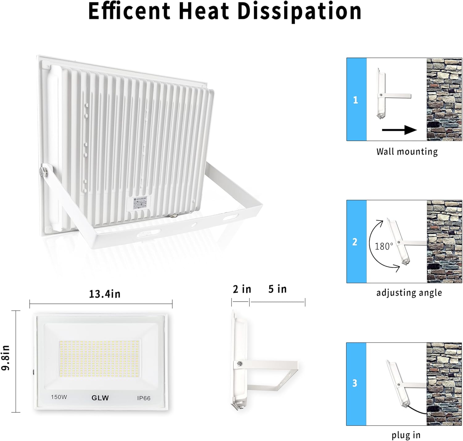 150W LED Flood Lights Outdoor 2 Pack,13000LM Super Bright Security Light, IP66 Waterproof Outdoor Floodlight,6500K Daylight White Exterior Spot Lights for Yard,Backyard,Stadium