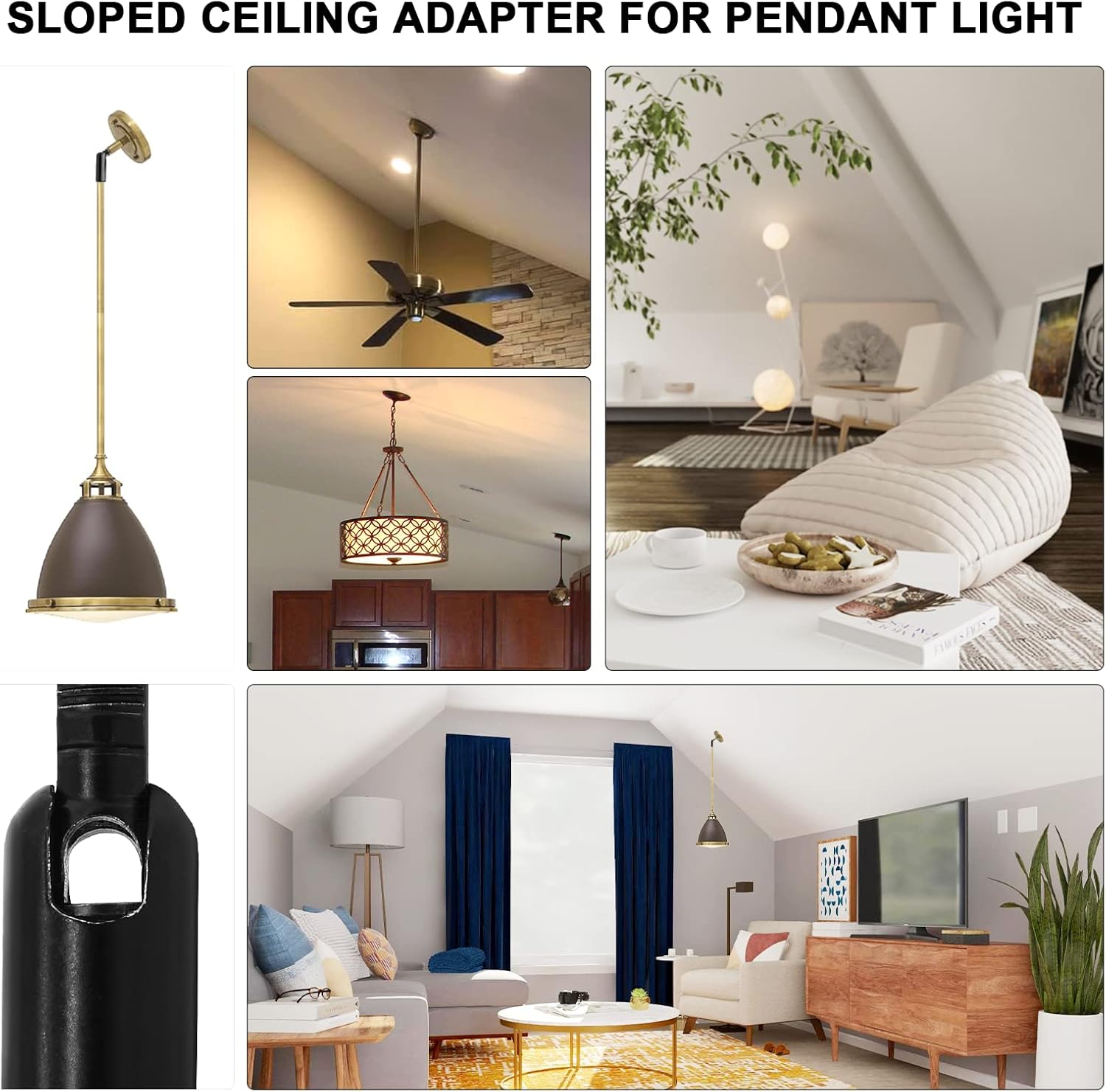 Black Sloped Ceiling Adapter for Chandeliers Pendant Lights, Suitable for Vaulted Angled or Irregular Ceilings