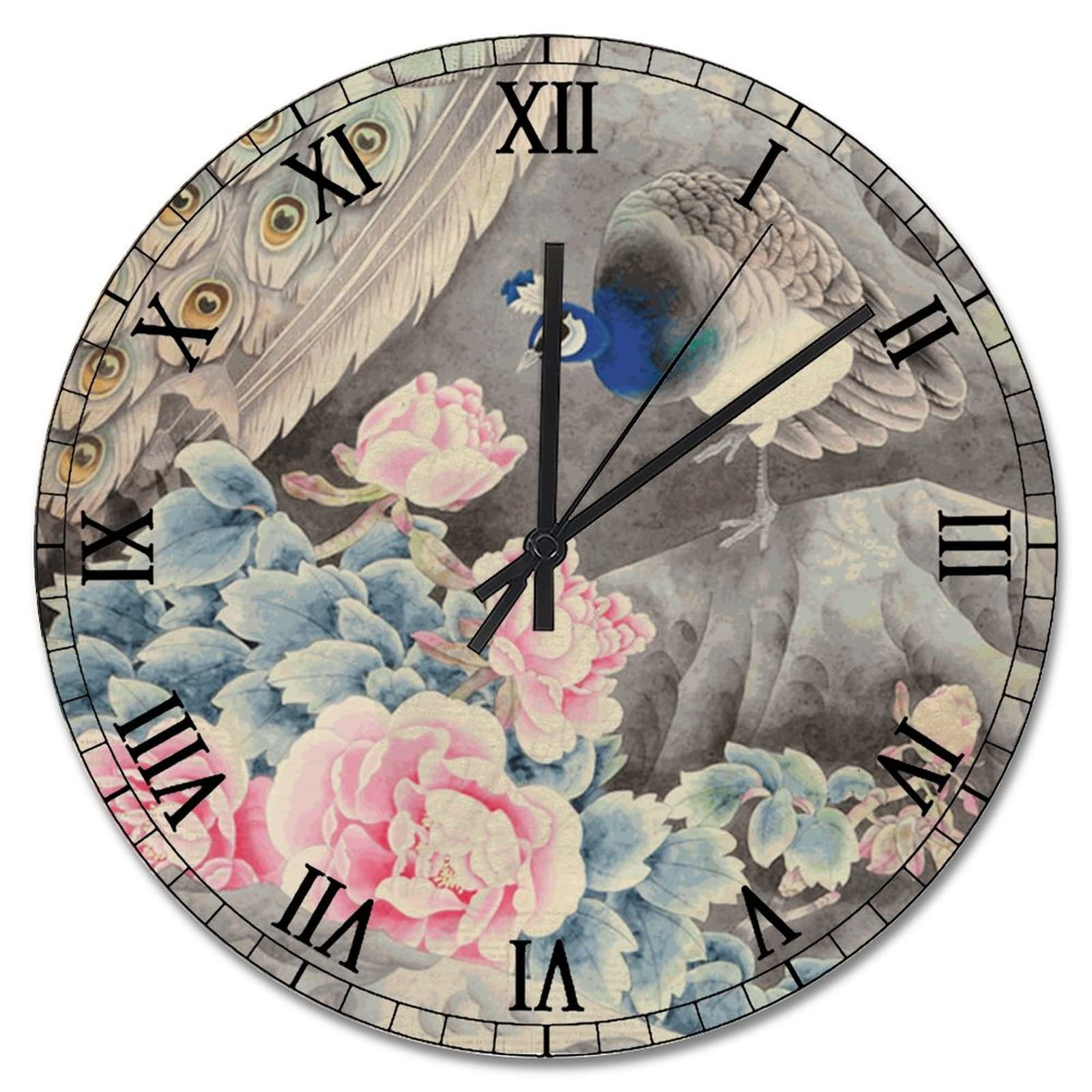 Horloge murale en bois de paon rustique pour cuisine de ferme