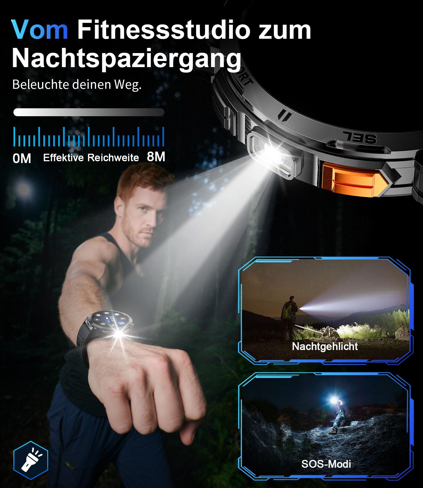 LIGE Reloj Inteligente Hombre con Luz LED, 730mAh Smartwatch 3ATM Resistente al Agua, 1,62'' AMOLED Fitness Watch con 119 Modos de Deporte, Monitor de Ritmo Cardíaco/Sueño para iOS Android, 2 Cables