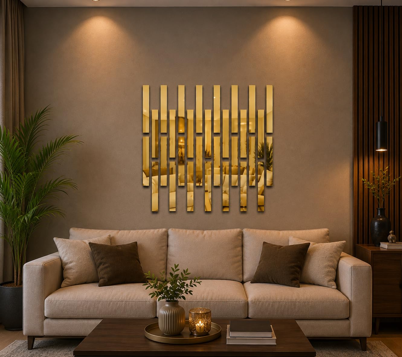 Wall1ders 30 Pcs Mirror Wall Stickers Striped Design Art Tile Decal Decoration Diy Self Adhesive Line Border Acrylic For Home Living Room Decor - (Goldenwall, 45 Cms)-image-21
