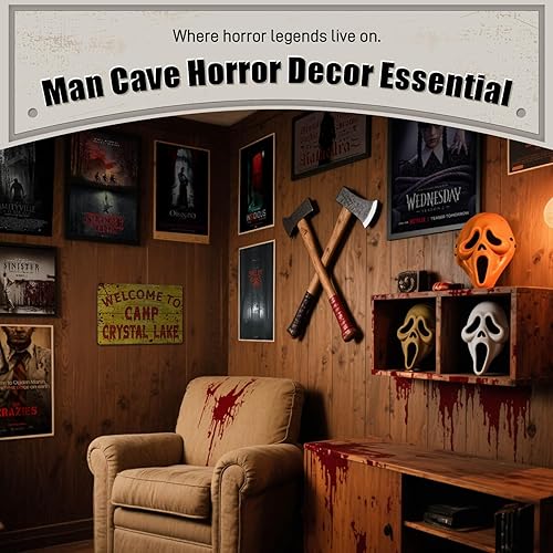 Miniatura 5 de Letrero de metal con diseño de lago de cristal de campamento  Decoración de película de terror de Halloween, divertida cueva de hombre, decoración