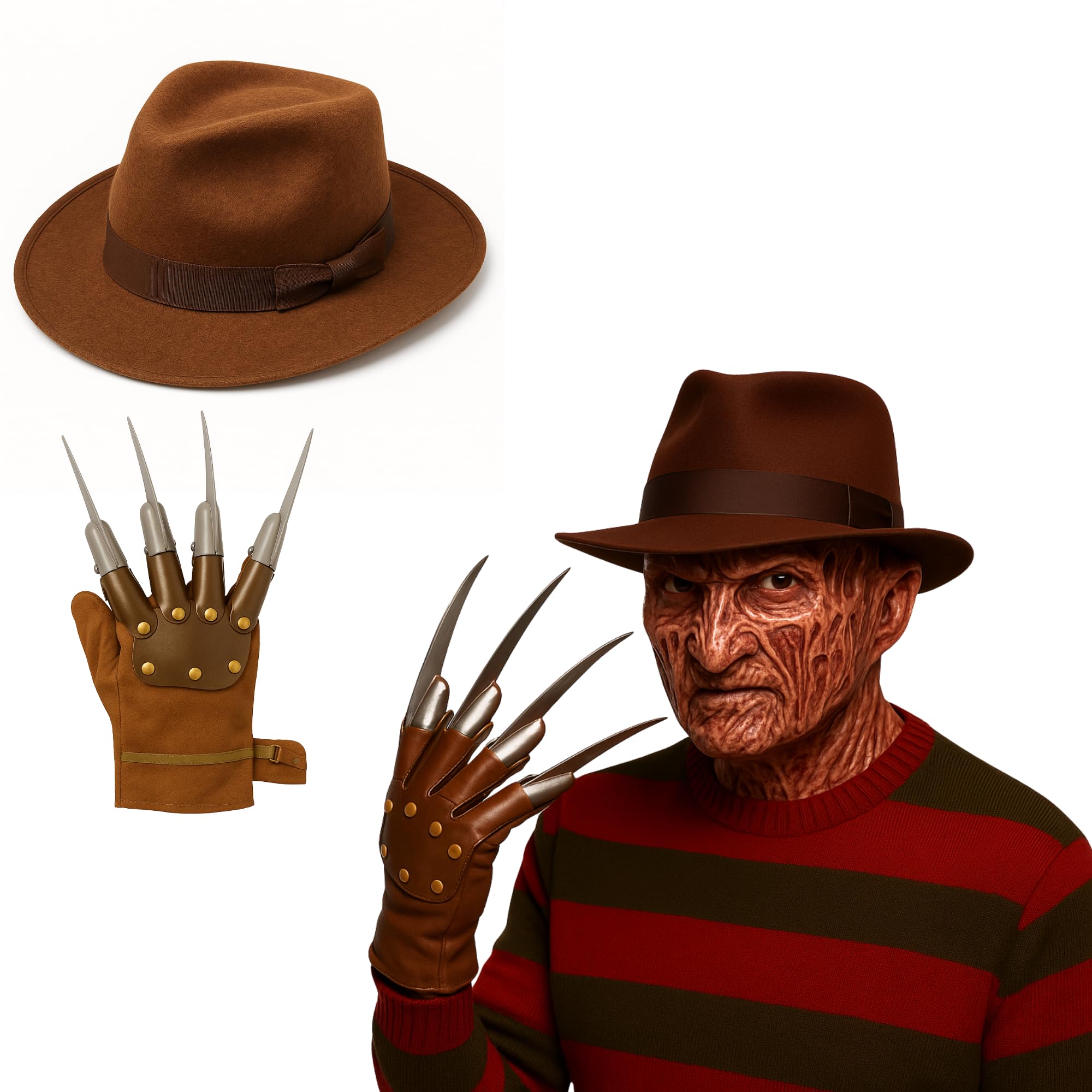 FNA FASHIONS Adult Nightmare Demon Brown Explorer Hat & Claw Glove Set | Unisex Halloween Fancy Dress Nightmare Cosplay Accessory (Hat & Claw Glove Set) โ image 1