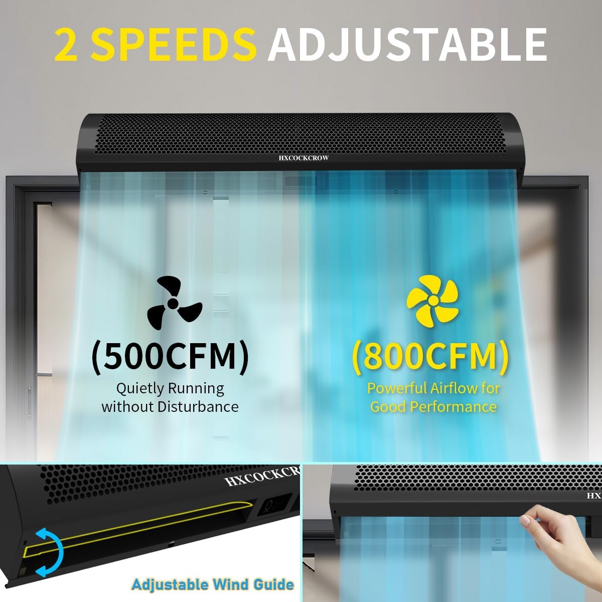 36’’ Air Curtain for Doors Commercial,【New Upgrade】 Matte Black Air Door Fan with Door Magnetic Switch for Home Restaurant Shop Garage, 2-Speed Indoor Curtain Fan, High Power & Slim