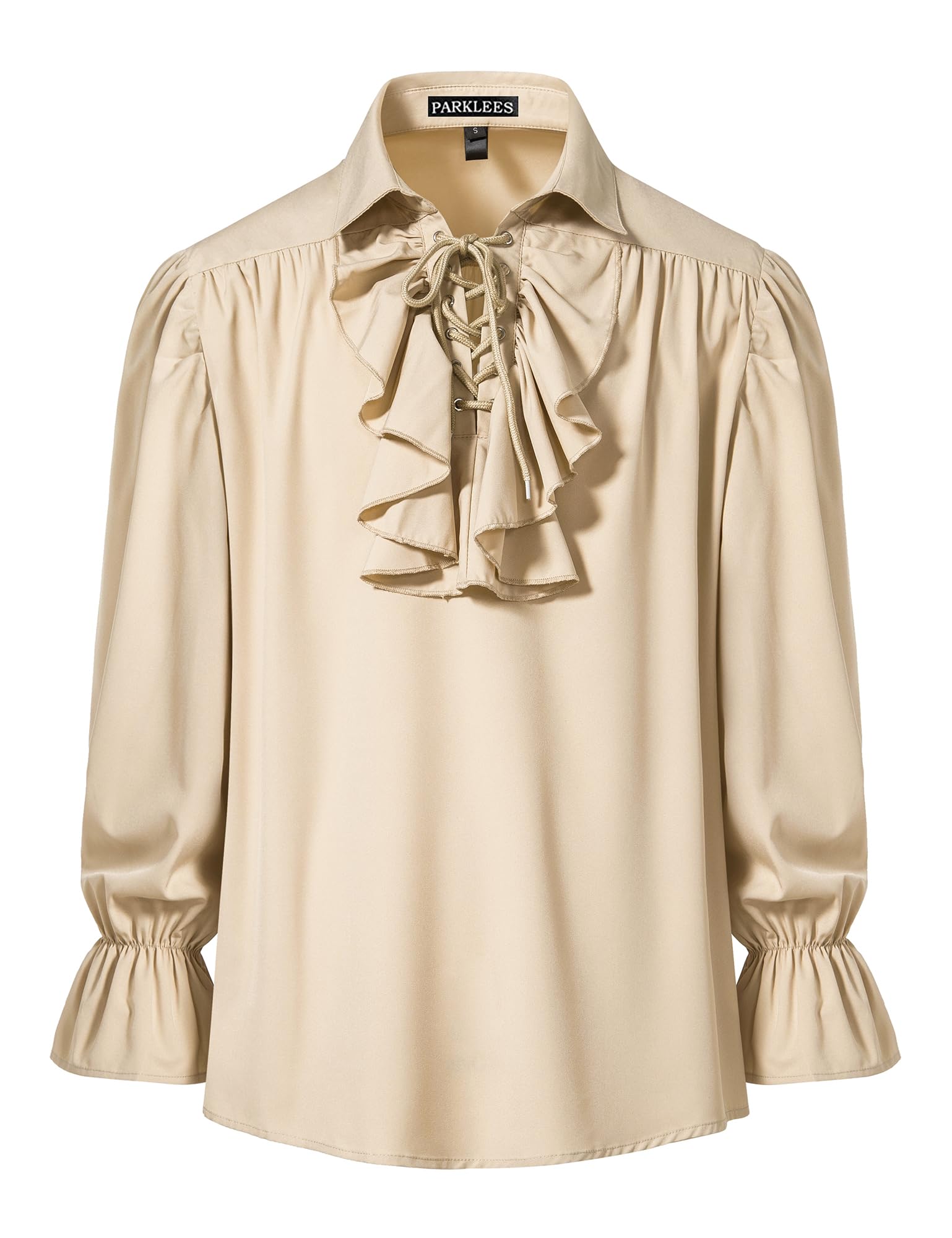 PARKLEES Men's Renaissance Pirate Ruffled Frilly Shirts Jabot Collar Victorian Medieval Costume Beige Large — image 1