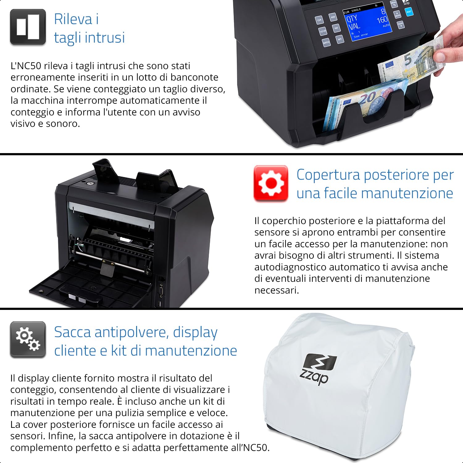 ZZap NC50 Contabanconote e Verificatore di Banconote False - Contabanconote di taglio misto - Macchina Conta Contanti