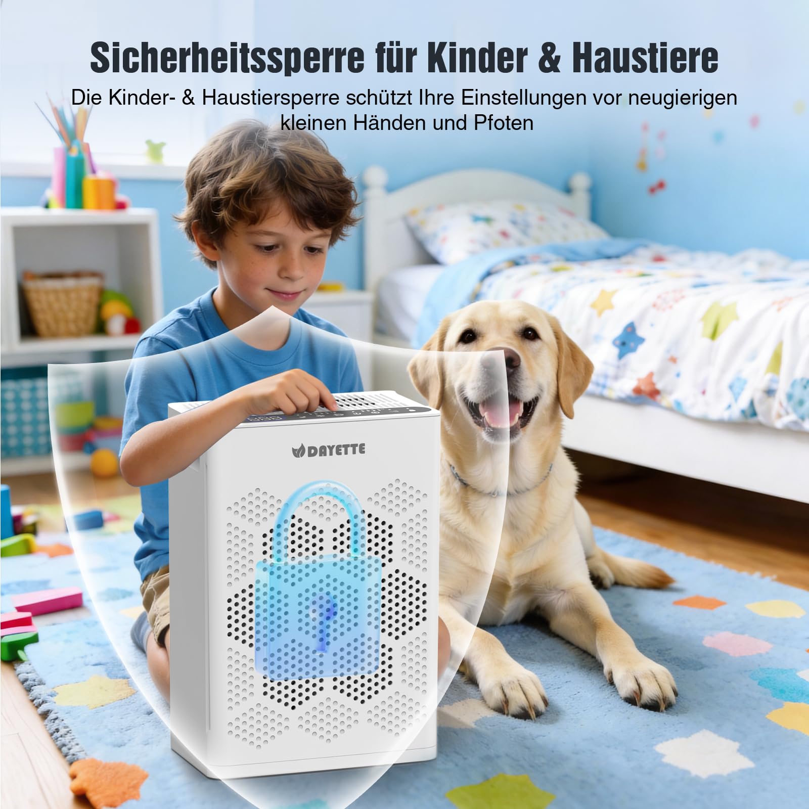 Luftreiniger für Allergiker und Raucherzimmer, HEPA H14 Filter mit waschbarem Vorfilter gegen Staub, Pollen, Tierhaare und Gerüche, CADR 300m³/h, Nachtmodus <22dB, inkl. 3 Duftpads