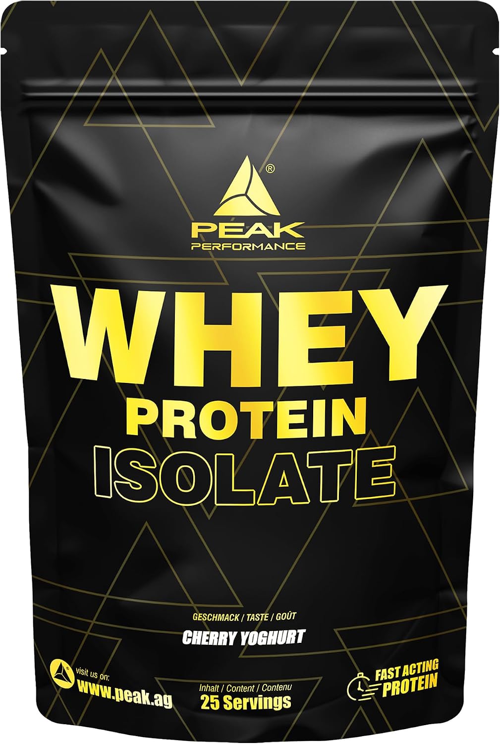 PEAK Whey Protein Isolate - 750 g Cherry Yoghurt Flavour I 25 Servings I Very High Protein Content Made from 100% Whey Protein Isolate I Sugar & Low Fat I for Muscle Building and Maintenance