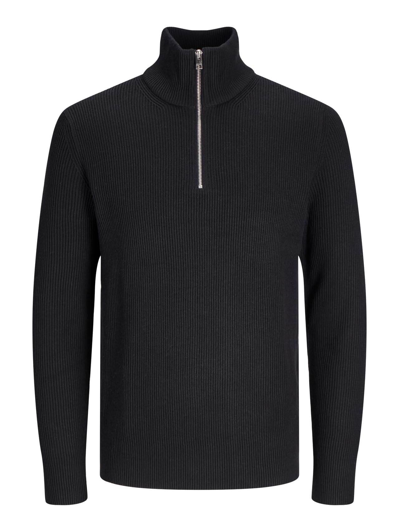 JACK & JONES Male Cardigan with Quarter Zip Plain Cardigan with Quarter Zip, Black, L