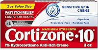 Cortizone 10 Maximum Strength Sensitive Skin Anti-Itch Cream 1% Hydrocortisone - Fast Relief for Eczema Psoriasis Poison Ivy 2oz