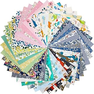 Quilting Fabric, 44pcs 100% Cotton 9.8” x 9.8”(25cm x 25cm) Fat Quarters Fabric Bundles, Pre-Cut Squares Sheets for Patchwork Sewing Quilting Crafting, No Repeat Patterns