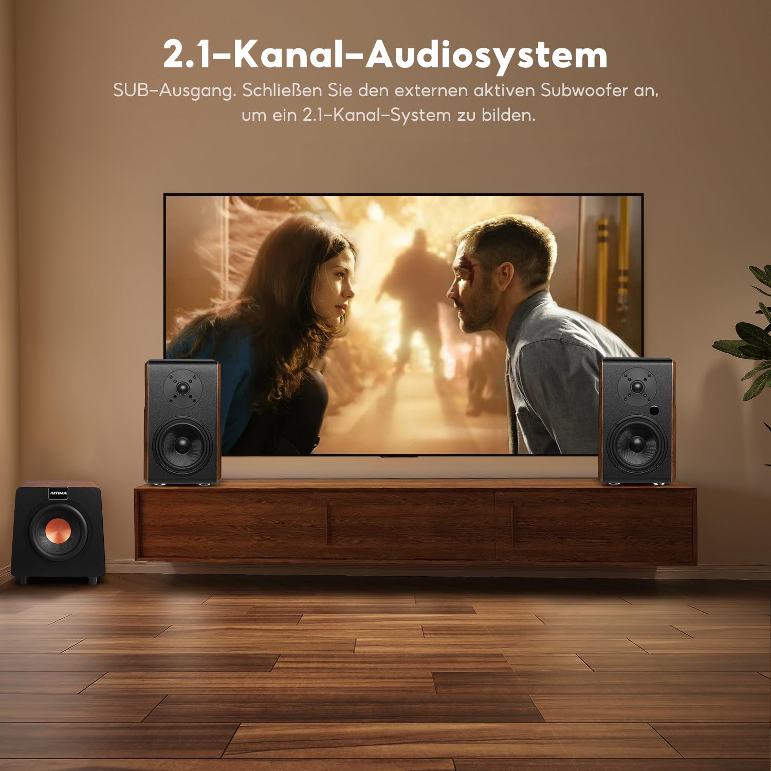 AIYIMA S700 2.0 Aktive Regallautsprecher, 100W Studio Monitor mit 5.25" Woofer, Bluetooth 5.0, HDMI ARC, Optische, RCA, USB Eingänge, Subwoofer Ausgang, HiFi Bookshelf Lautsprecher für PC & Heimkino