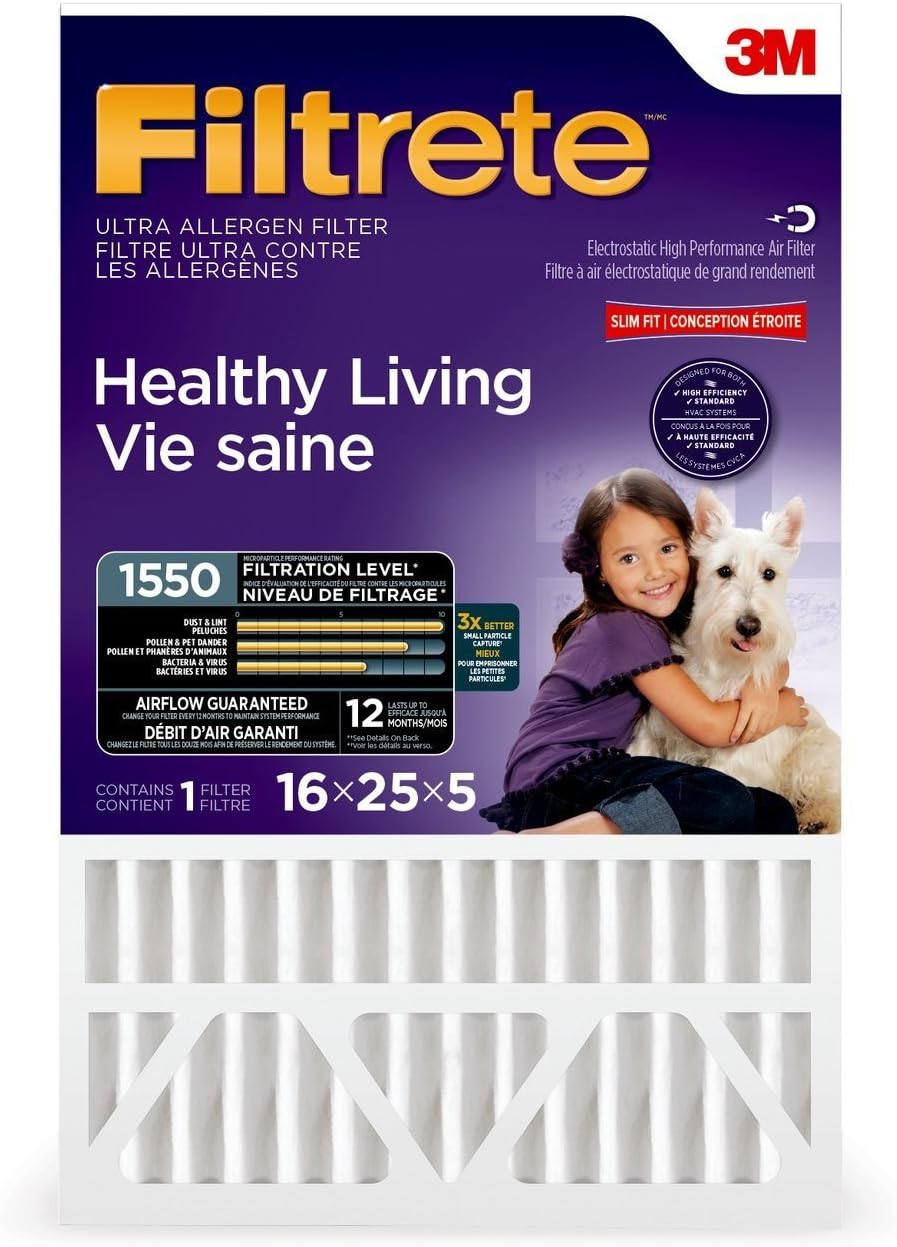 Healthy Living Ultra Allergen Deep Pleat Furnace Filter - 5" x 25" x 16" (Slim Fit)