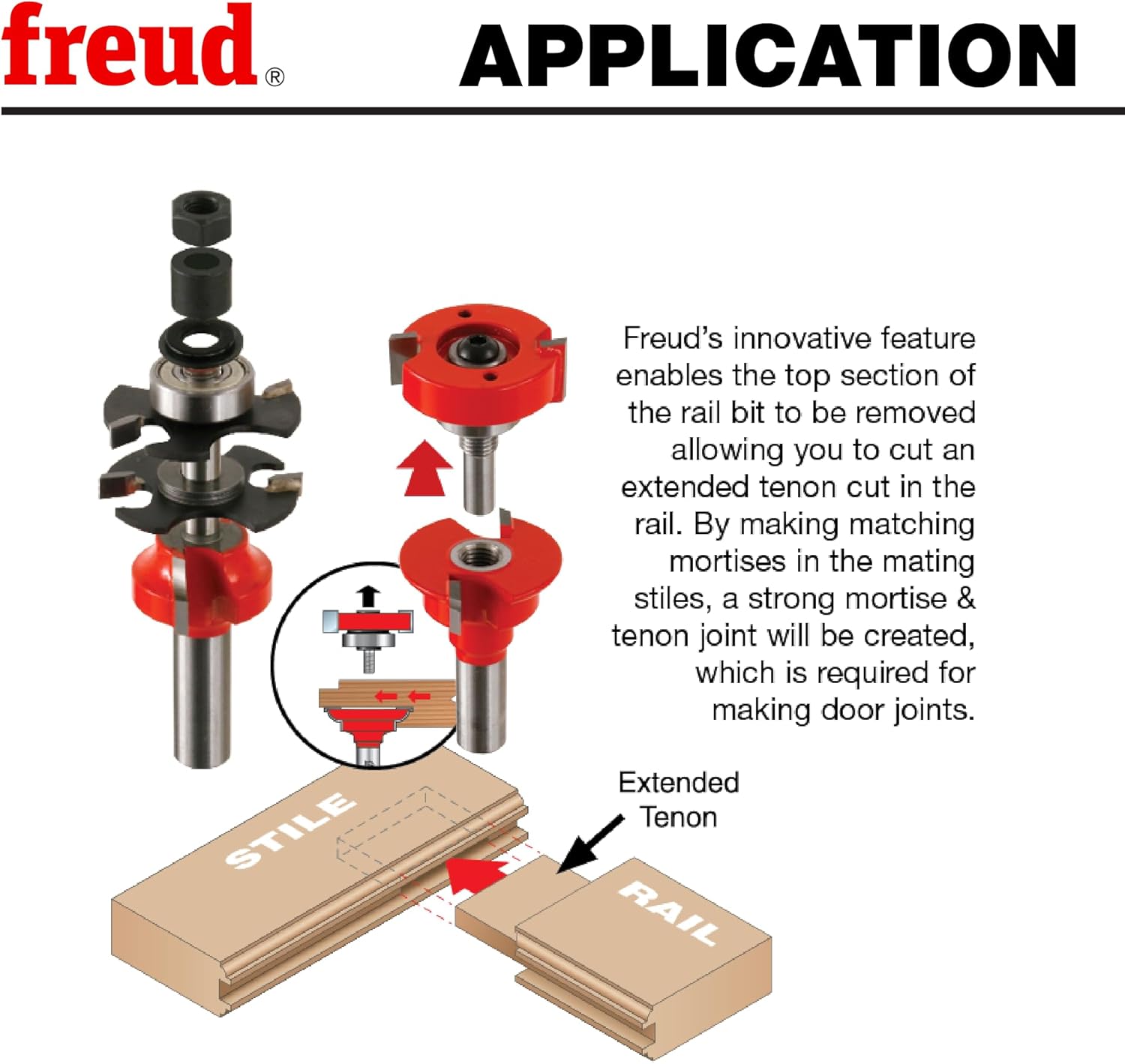 Freud 99-764: 1-11/16" (dia.) Premier Adjustable Rail & Stile Bit with 1/2" shank (bevel), 3-3/4" overall length