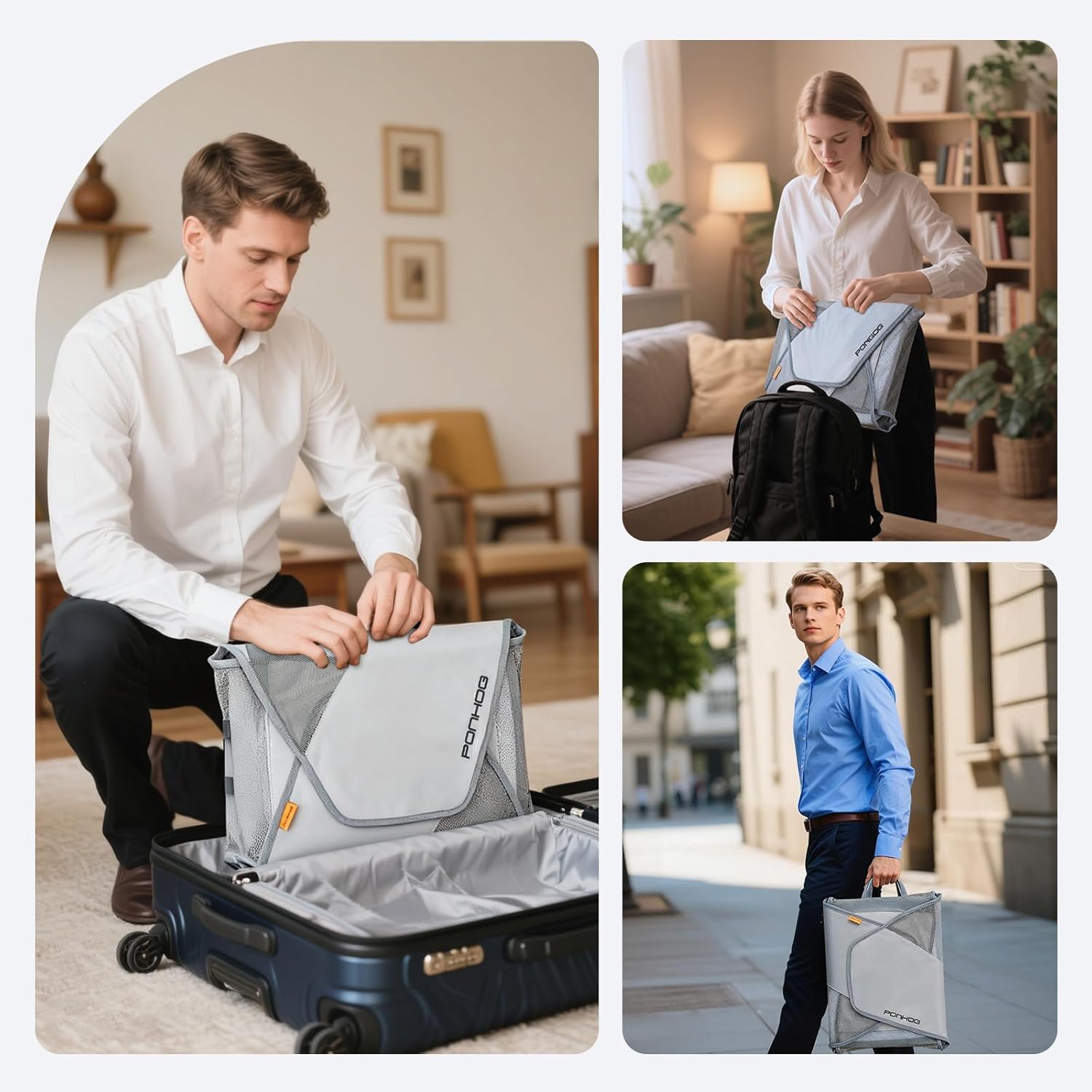 Garment Folder 2 PCS - Original Garment Packing Folder Premium Travel Garment Bag Foldable Clothes Shirt Bags Luggage Accessory with Wrinkle-Free Folding Board and Compression Wings Grey