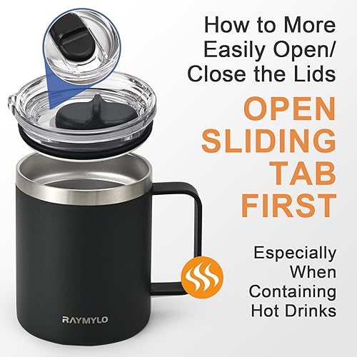 Miniatura 8 de Taza de café aislada de 12 onzas, taza de café de acero inoxidable de doble pared con tapas, tapa deslizante desmontable y a prueba de fugas para