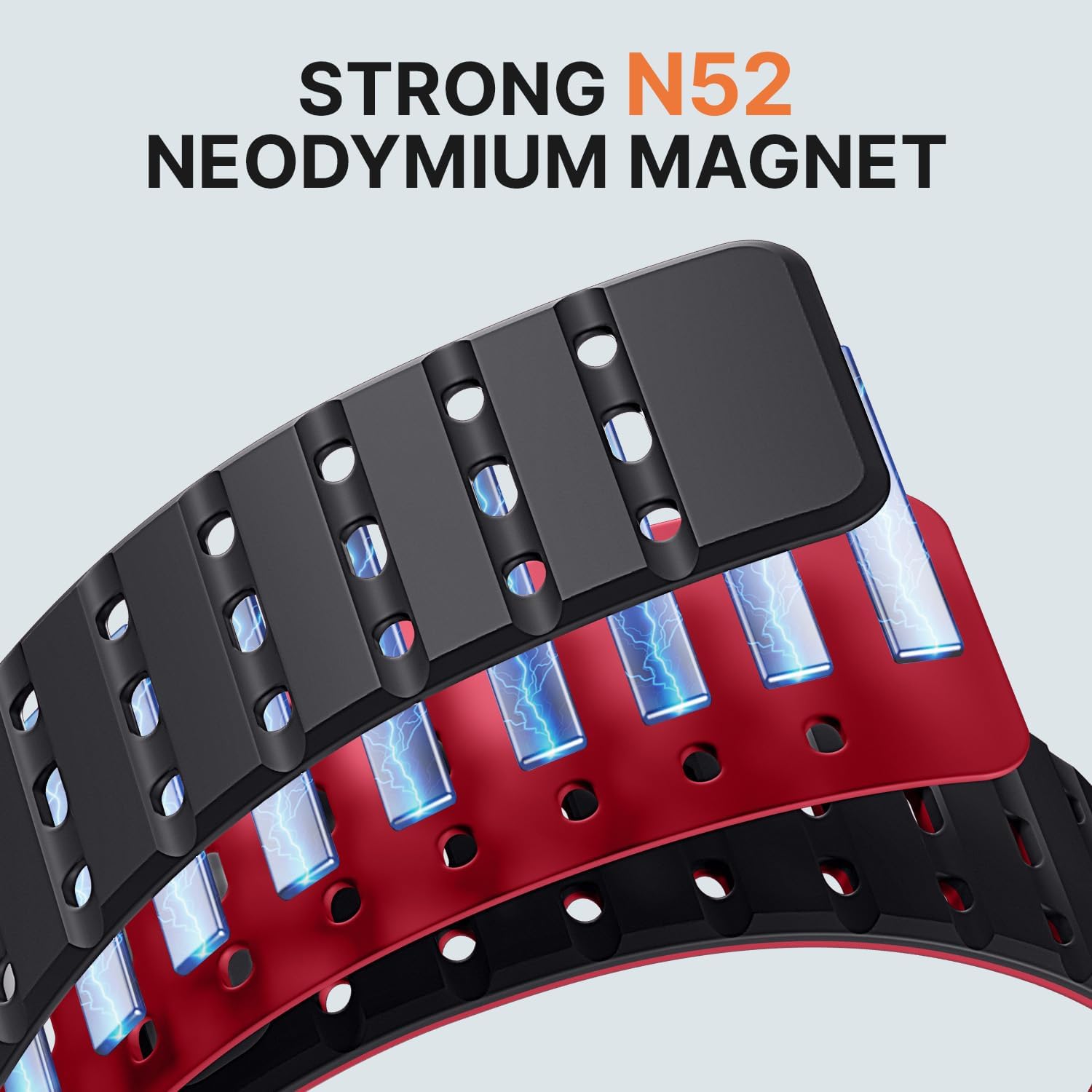 Bandletic Magnetic Silicone Band Compatible with Samsung Galaxy Watch 8 40mm 44mm / Watch 8 Classic 46mm 2025, No Gap Soft Breathable Replacement Strap for Men Women, Black/Red - Image 3